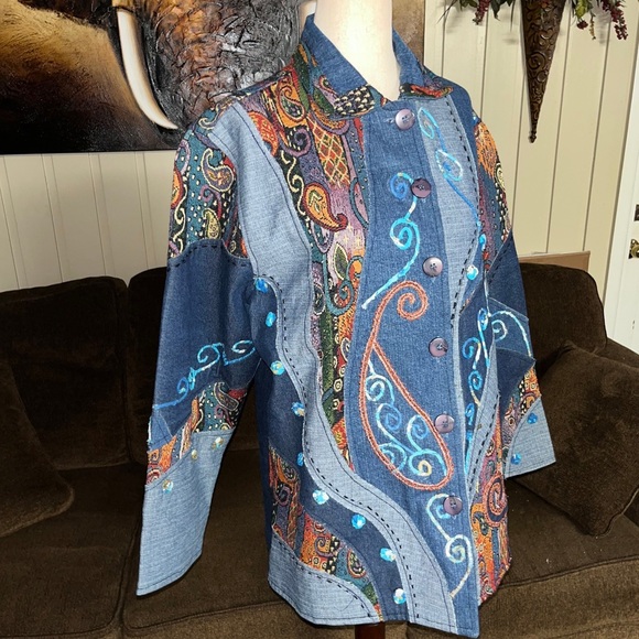 Silverstream • Vtg • Denim • Jacket • Embroidery • Paisley • One Size - Picture 6 of 16